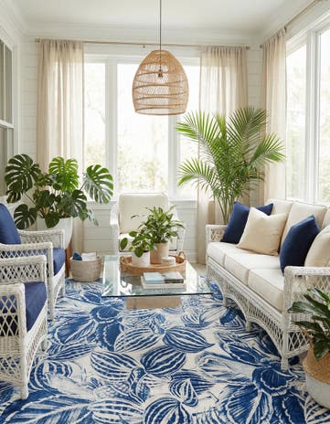 Navy Blue Blossom Square Rug