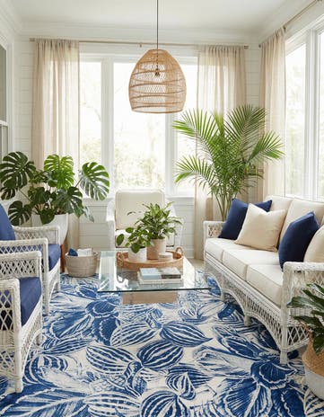 Navy Blue Blossom Square Rug