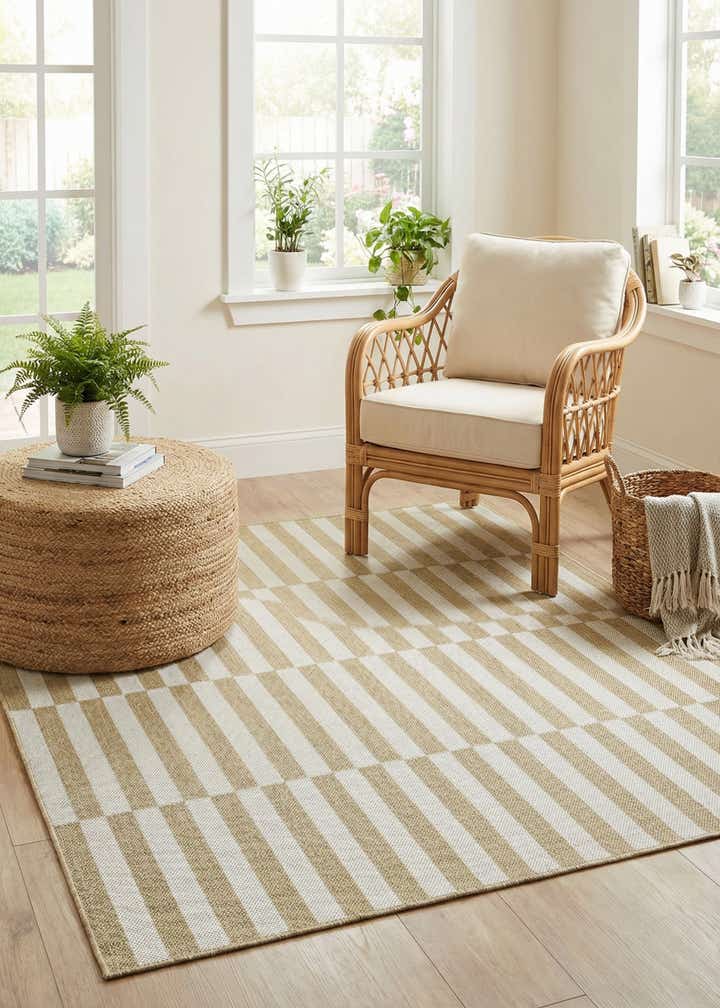 5' 3 x 5' 3 Easy-Clean Striped Indoor / Outdoor Square Rug
