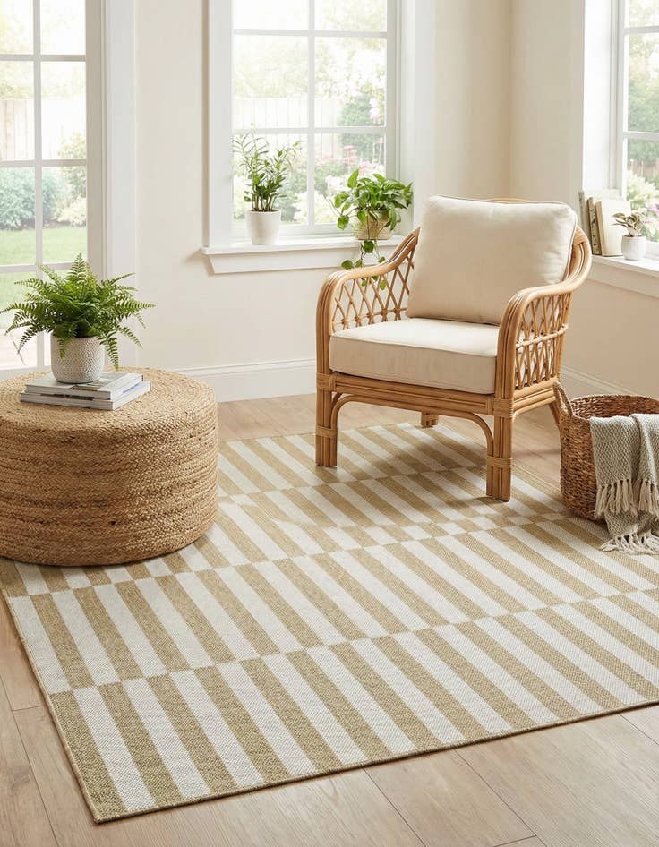 Detail image of 5' 3 x 5' 3  Washable Striped Indoor / Outdoor Square Rug