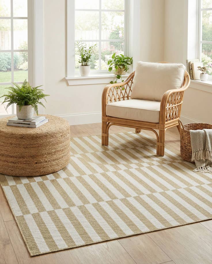 Detail image of 5' 3 x 5' 3 Easy-Clean Striped Indoor / Outdoor Square Rug