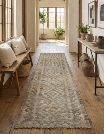 2' 10 x 9' 9 Hand Woven Kilim Maymana Wool Runner Rug