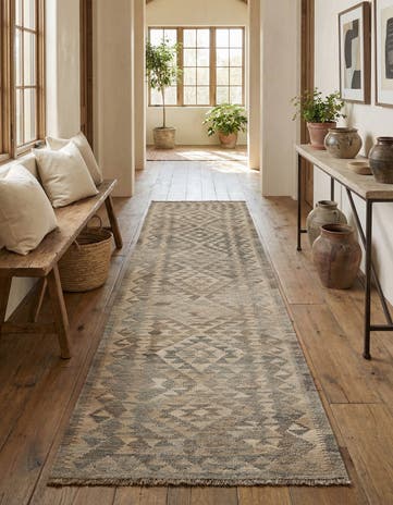 2' 10 x 9' 9 Hand Woven Kilim Maymana Wool Runner Rug