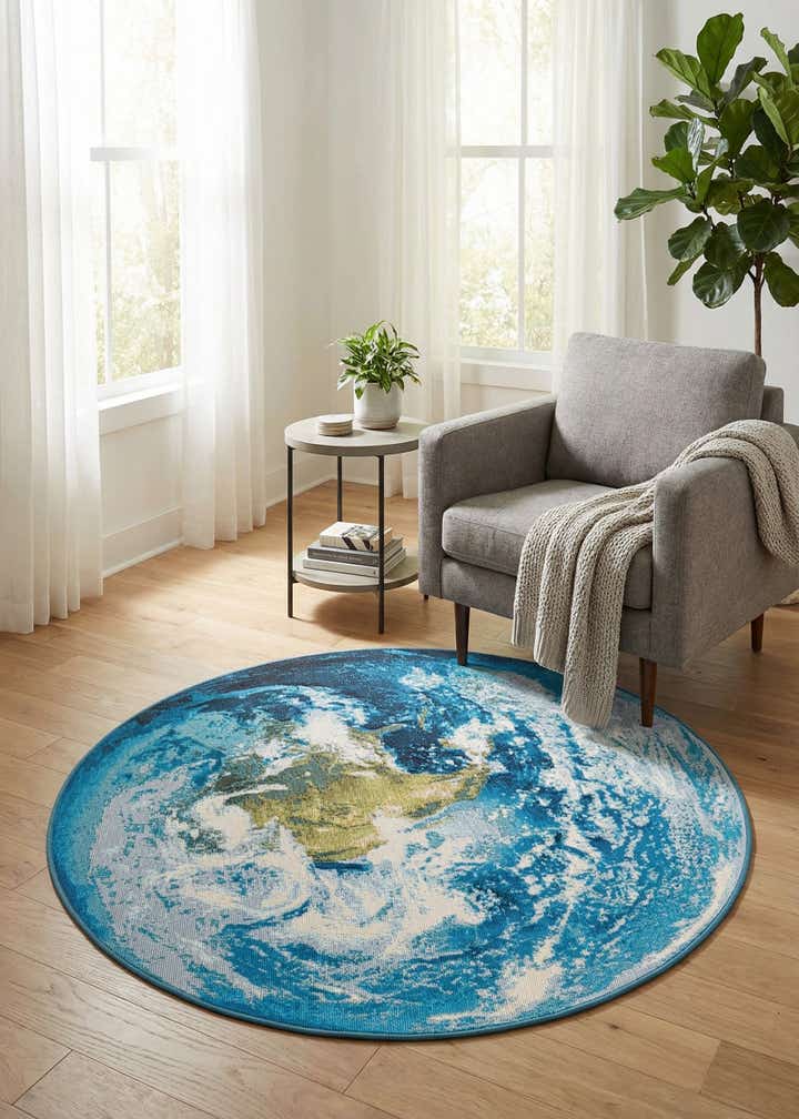 4' 1 x 4' 1 Easy-Clean Modern Indoor / Outdoor Round Rug