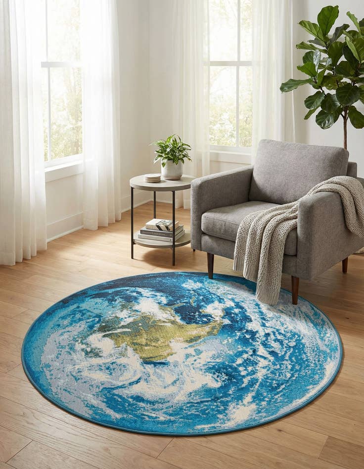 Detail image of 4' 1 x 4' 1  Washable Modern Indoor / Outdoor Round Rug