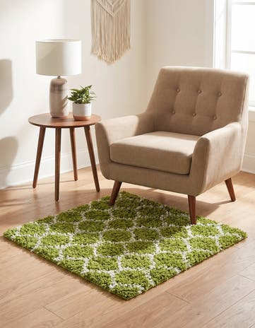 Green Lattice Shag Square Rug