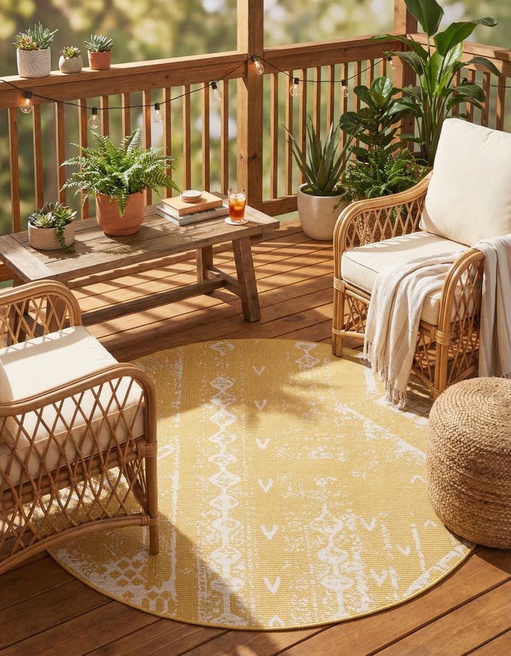 Detail image of  6' x 6'  Washable Bohemian Indoor / Outdoor Round Rug