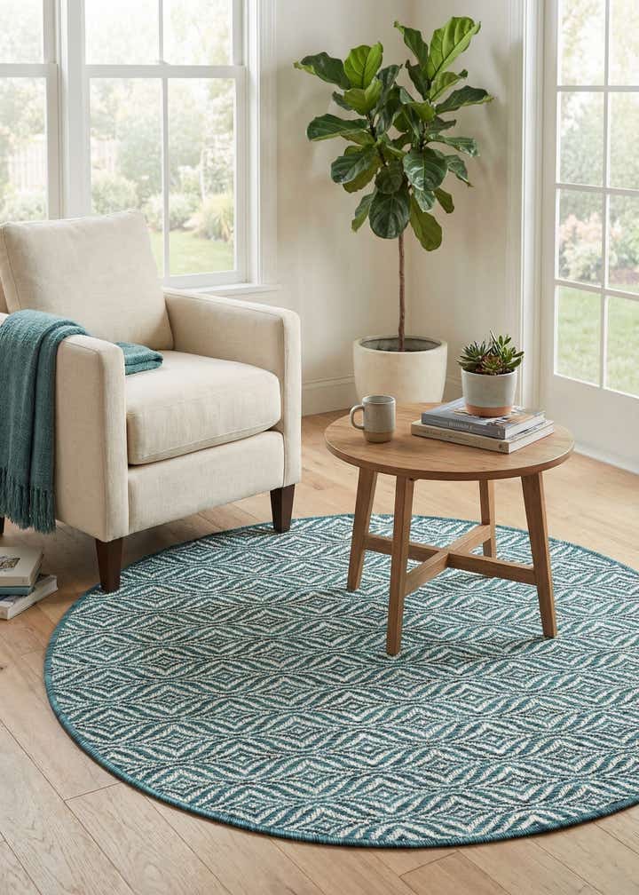 4' x 4' Easy-Clean Trellis Indoor / Outdoor Round Rug
