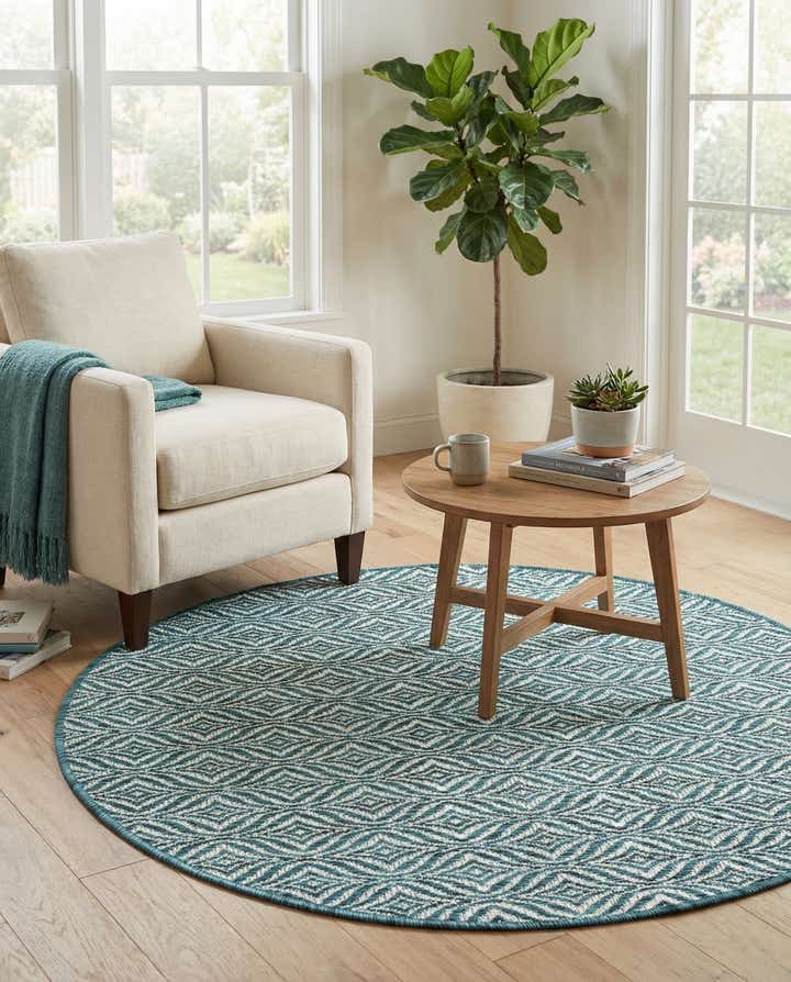 4' x 4' Easy-Clean Trellis Indoor / Outdoor Round Rug