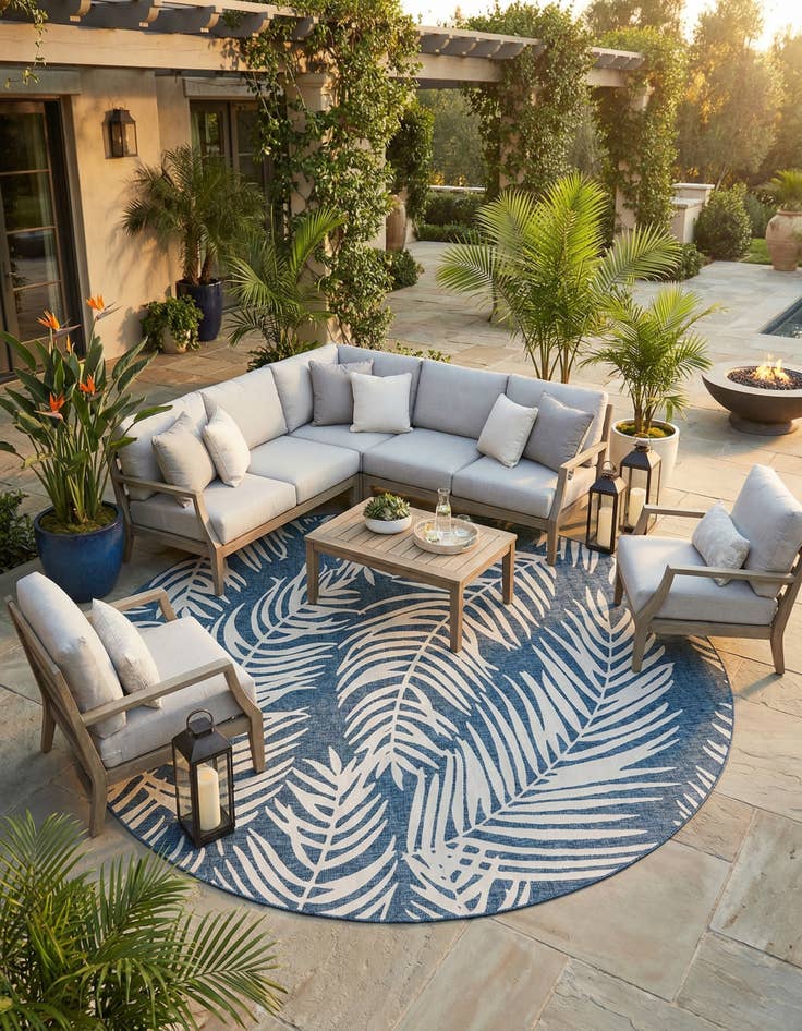 Detail image of  13' x 13'  Washable Botanical Indoor / Outdoor Round Rug