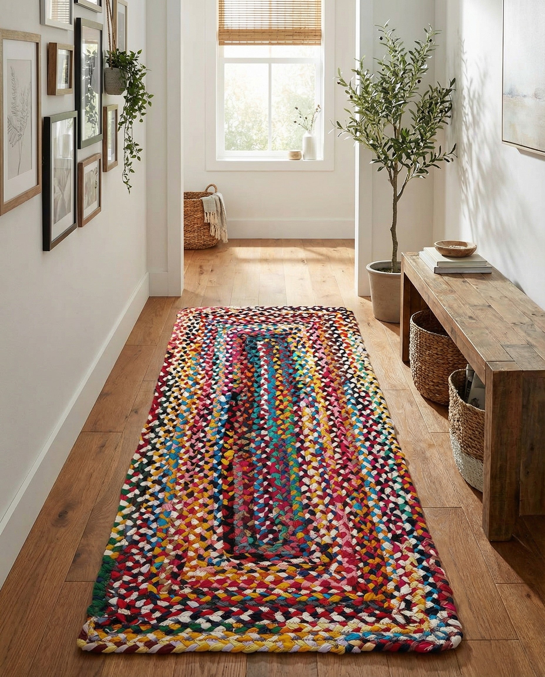  2' x 5' 1  Hand Braided Chindi Runner Rug