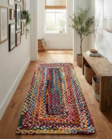  2' x 5' 1  Hand Braided Chindi Runner Rug