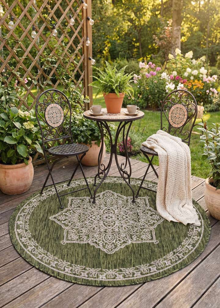 4' x 4' Easy-Clean Traditional Indoor / Outdoor Round Rug