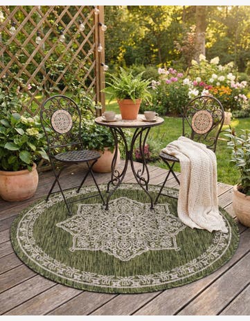 4' x 4' Easy-Clean Traditional Indoor / Outdoor Round Rug