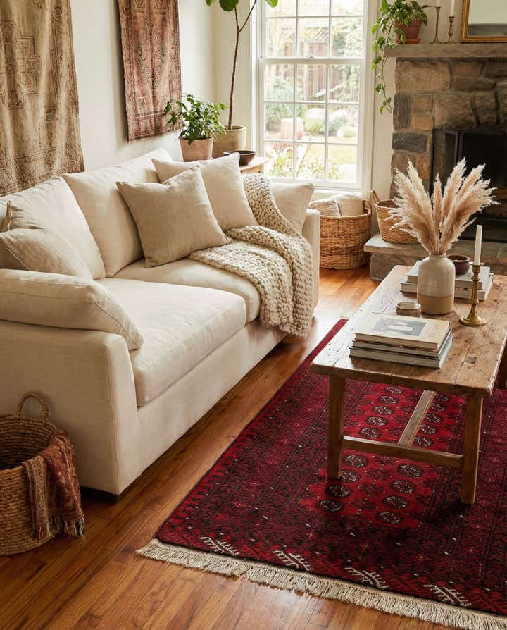 3' 3 x 6' 3 Hand Knotted Afghan Akhche Wool Rug