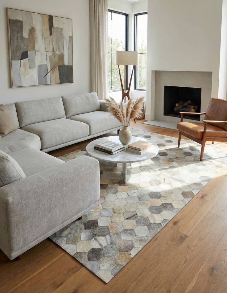 Detail image of  5' 2 x 7' 9 Cowhide Leather Rug