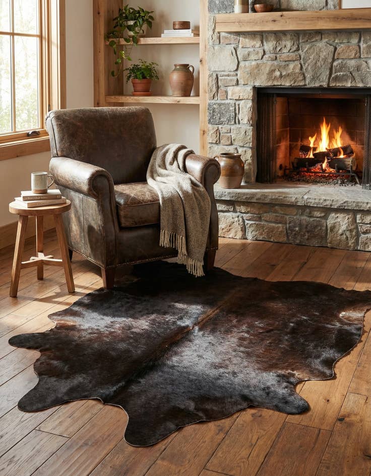 Detail image of 2' 1 x 2' 10 Cowhide Leather Rug