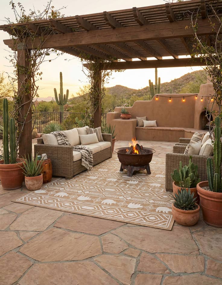 Detail image of 10' x 14' Easy-Clean Southwestern Indoor / Outdoor Rug