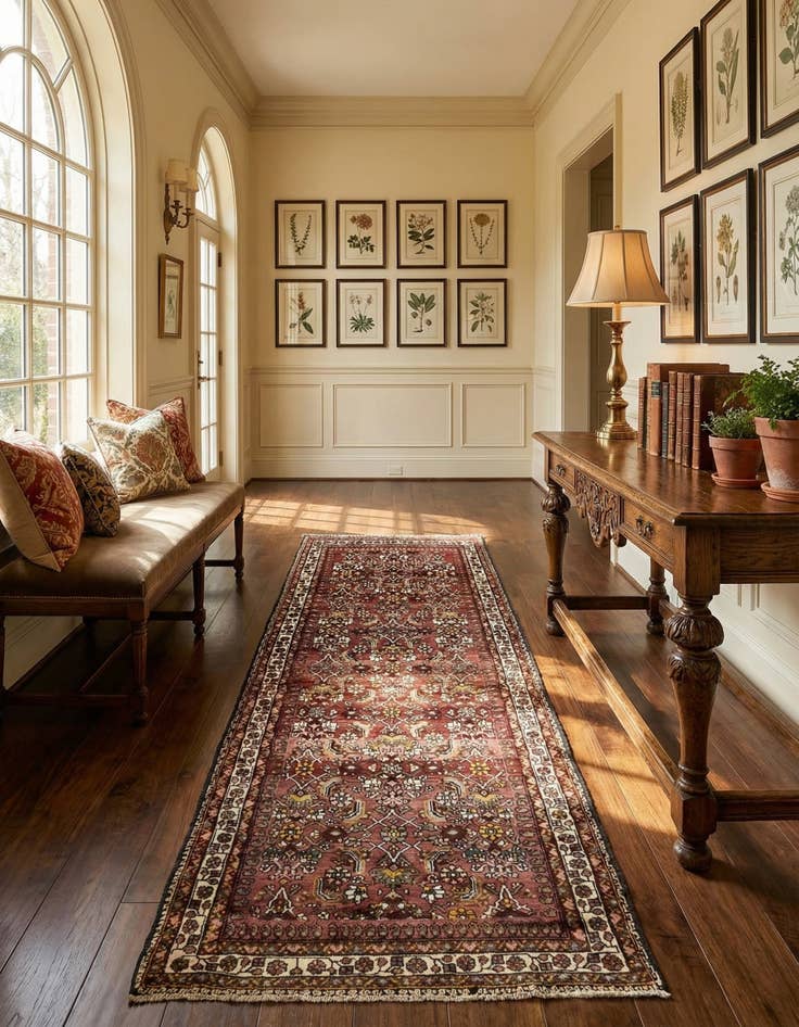 Detail image of 3' 10 x 9' 9  Hand Knotted Hossainabad Persian Wool Runner Rug