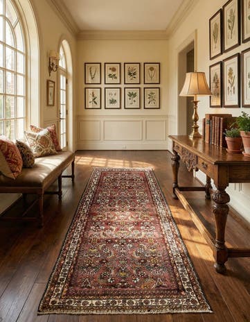 3' 10 x 9' 9 Hand Knotted Hossainabad Persian Wool Runner Rug