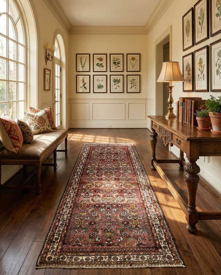 3' 10 x 9' 9 Hand Knotted Hossainabad Persian Wool Runner Rug