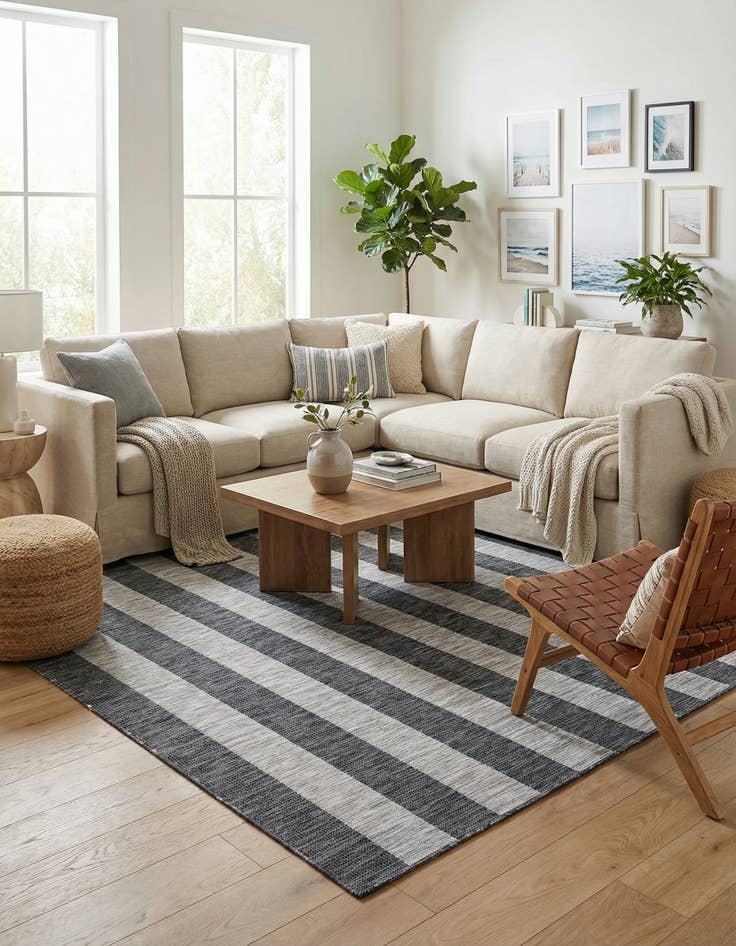 Detail image of 9' x 12'  Washable Striped Indoor / Outdoor Rug