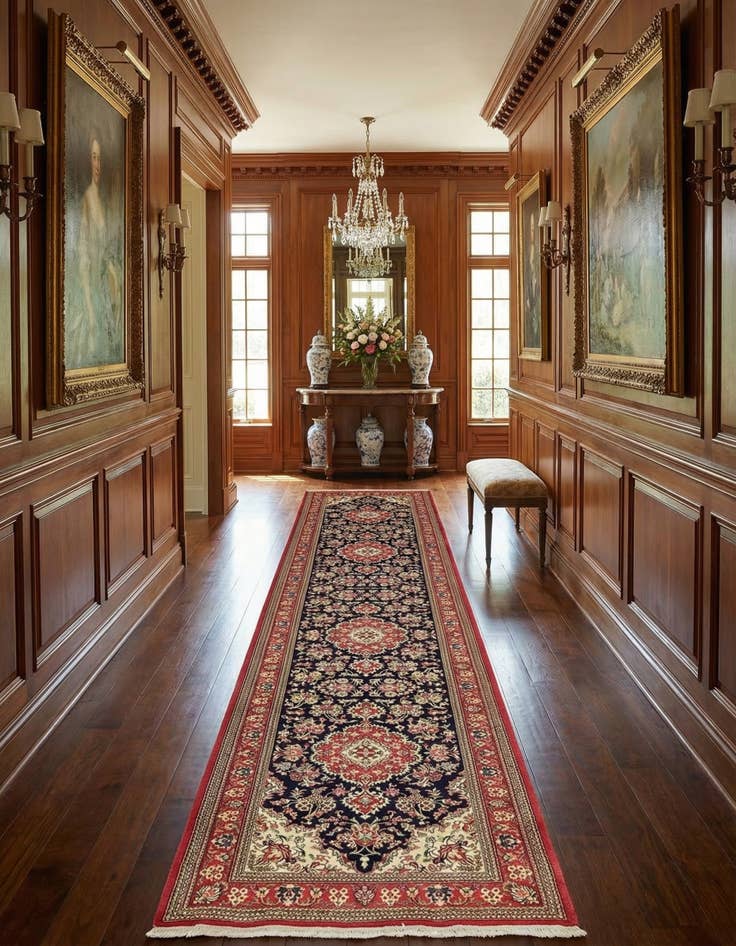 Detail image of 2' 7 x 16' 2  Hand Knotted Qom Persian Wool Runner Rug