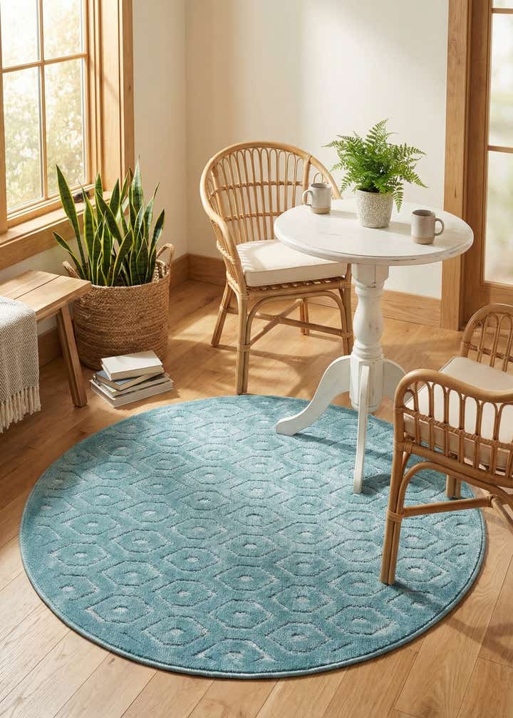 4' x 4' Easy-Clean Trellis Textured Indoor / Outdoor Round Rug
