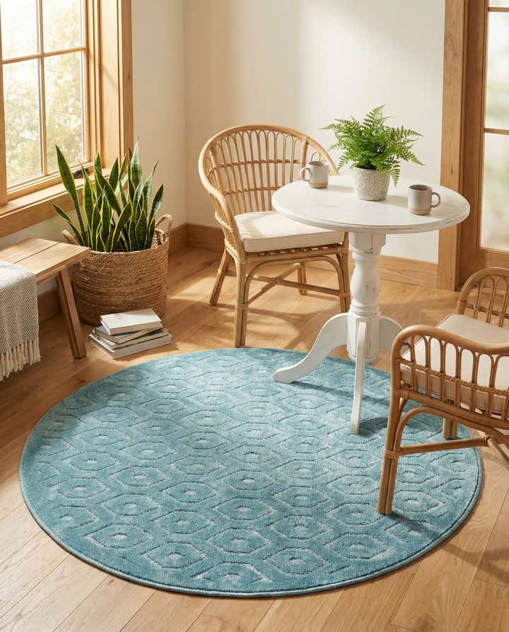 4' x 4' Easy-Clean Trellis Textured Indoor / Outdoor Round Rug