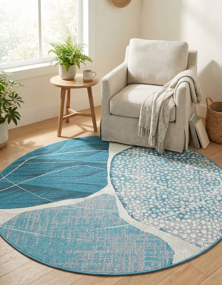 Detail image of  4' 1 x 4' 1  Washable Modern Indoor / Outdoor Round Rug