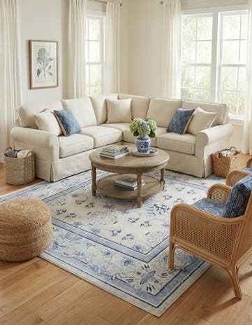 Ivory Blue Miranda Square Rug