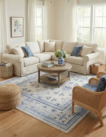 Ivory Blue Miranda Square Rug