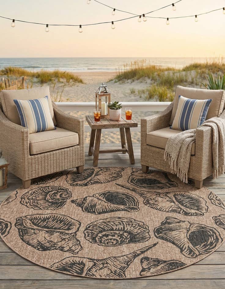Detail image of 7' 10 x 7' 10  Washable Coastal Indoor / Outdoor Round Rug