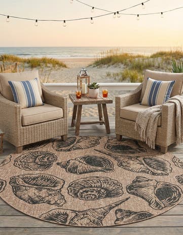 7' 10 x 7' 10 Easy-Clean Coastal Indoor / Outdoor Round Rug