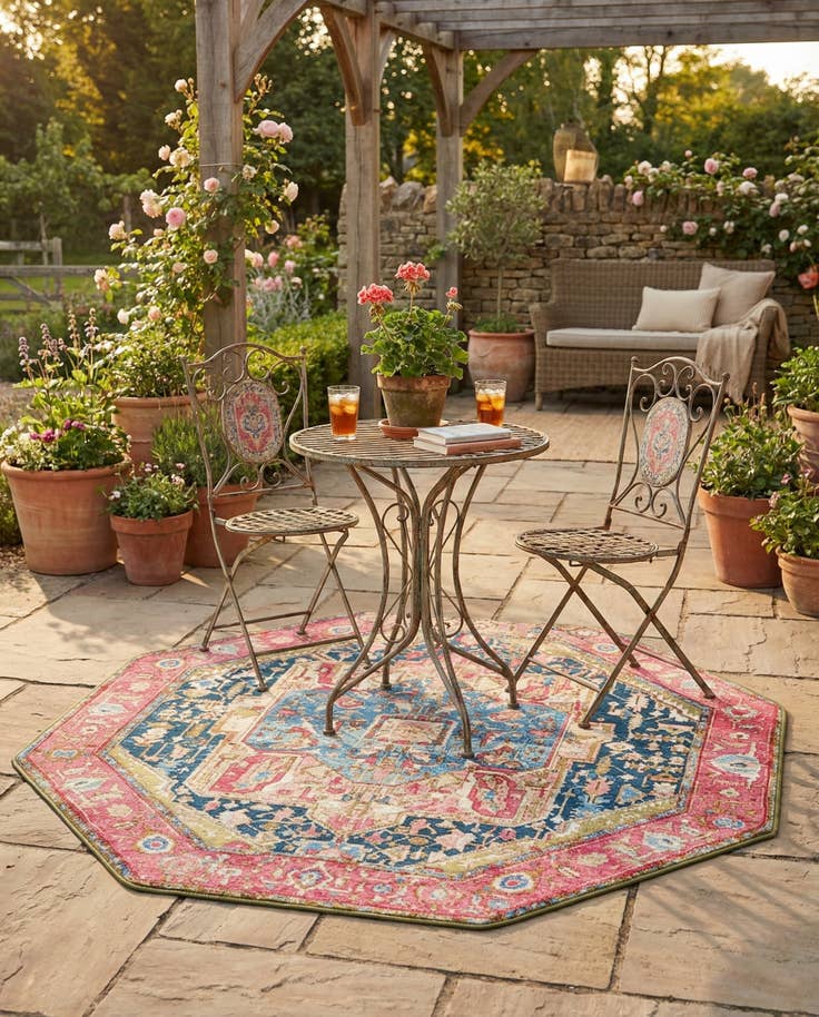 Detail image of 5' 3 x 5' 3 Easy-Clean Traditional Indoor / Outdoor Octagon Rug