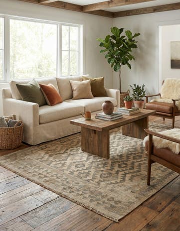 4' 10 x 6' 6 Hand Woven Kilim Maymana Wool Rug