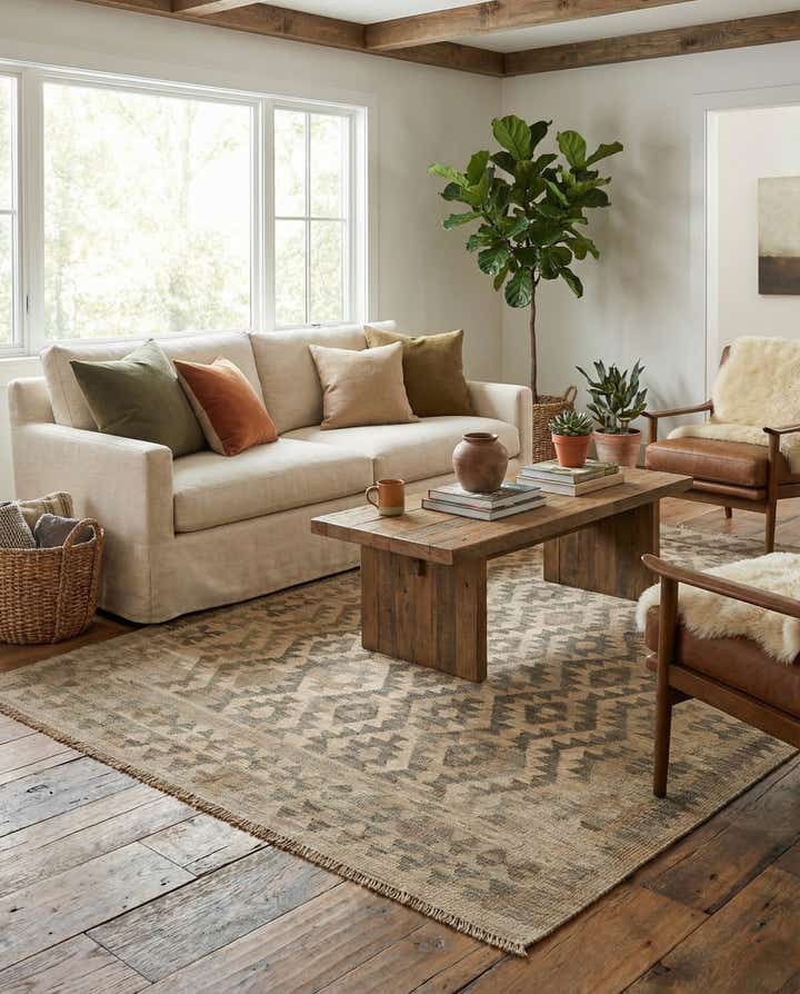 4' 10 x 6' 6 Hand Woven Kilim Maymana Wool Rug