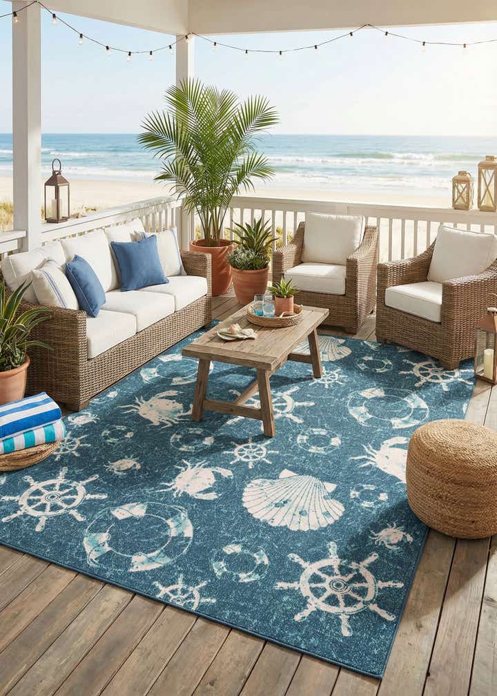 7' 10 x 10' Easy-Clean Coastal Indoor / Outdoor Rug