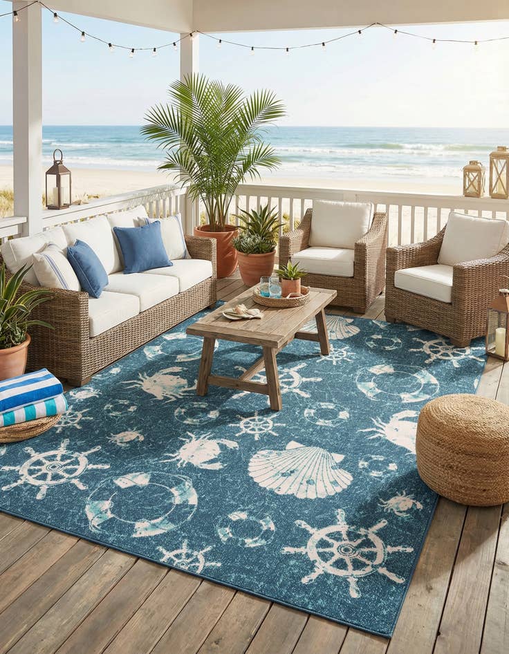 Detail image of 7' 10 x 10'  Washable Coastal Indoor / Outdoor Rug