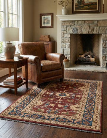3' 2 x 4' 3 Hand Knotted Kazak Wool Rug
