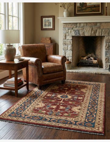 3' 2 x 4' 3 Hand Knotted Kazak Wool Rug