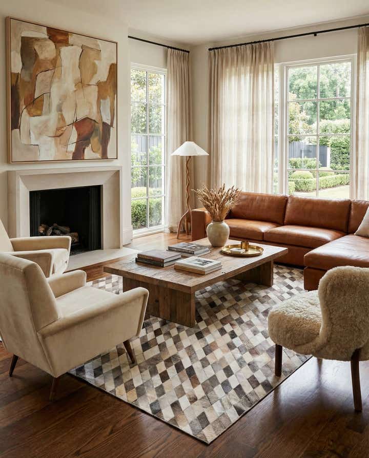 8' x 9' 10 Cowhide Leather Rug