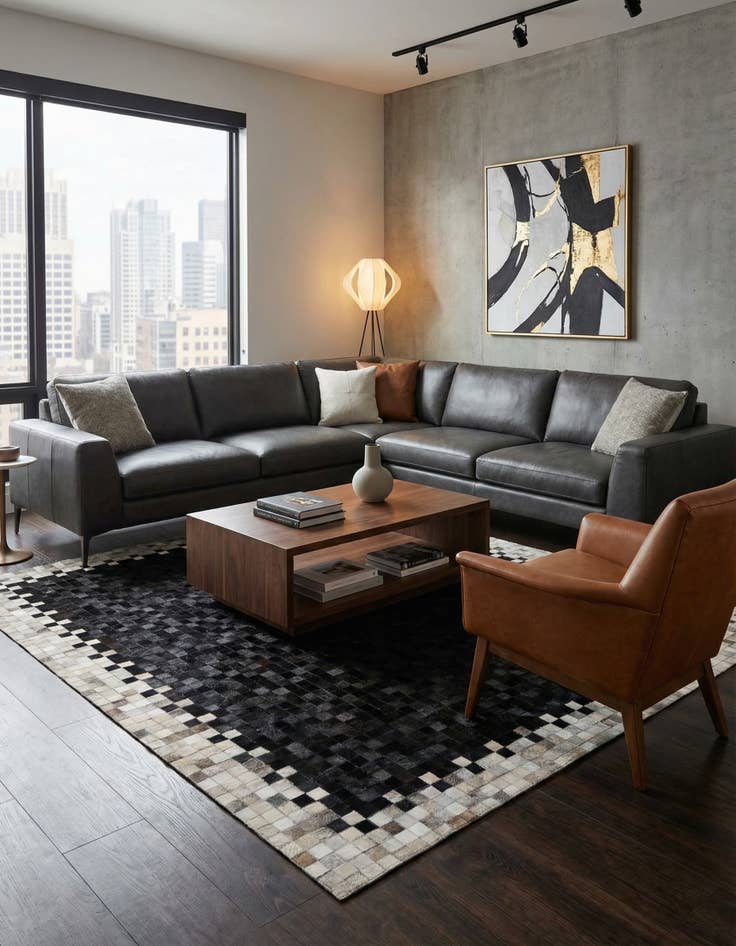 Detail image of 5' 2 x 8' Cowhide - Patchwork Rug