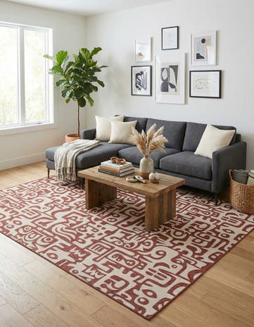 Rust Red Easy-Clean Modern Indoor / Outdoor Rug