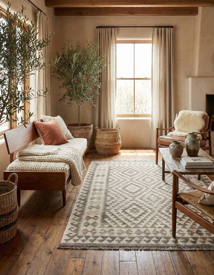 Detail image of  5' 1 x 6' 8  Hand Woven Kilim Maymana Wool Rug