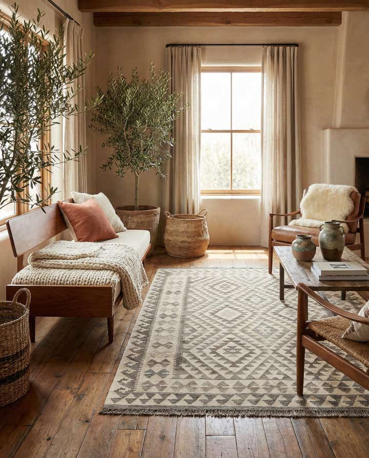 5' 1 x 6' 8 Hand Woven Kilim Maymana Wool Rug