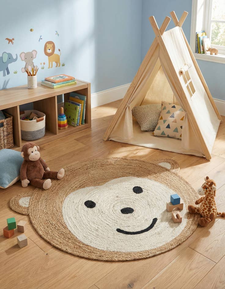 Detail image of 3' 1 x 3' 1  Hand Braided Kids Braided Jute Round Rug