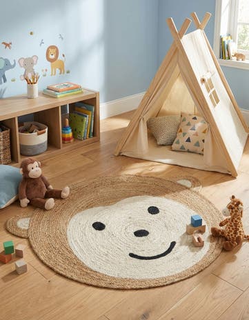 White and Natural Hand Braided Kids Braided Jute Round Rug