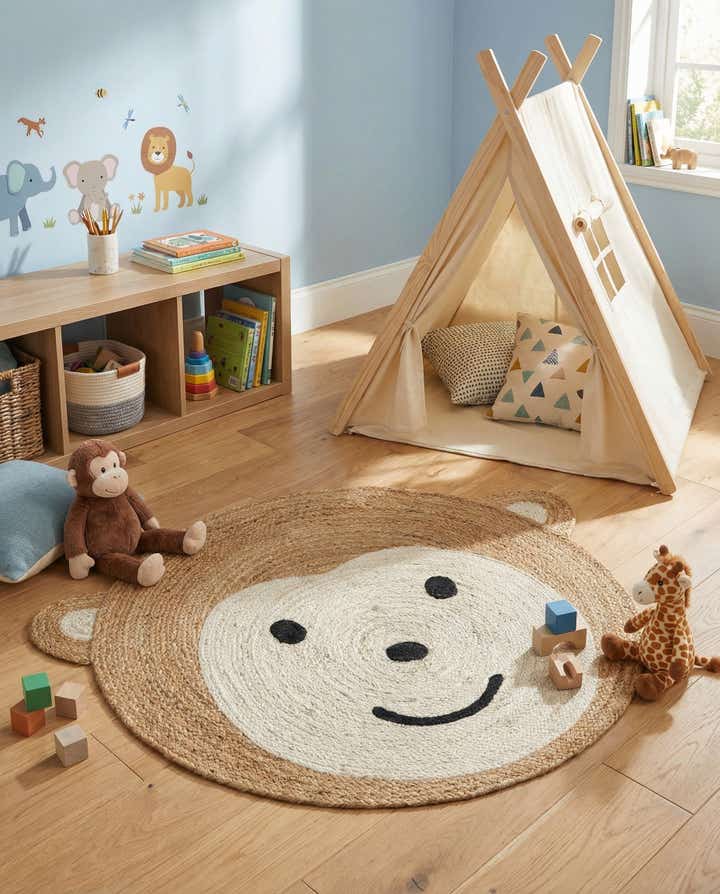 3' 1 x 3' 1 Hand Braided Kids Braided Jute Round Rug