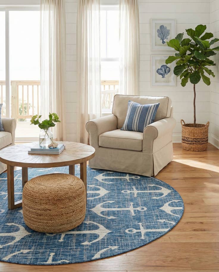 Detail image of 5' 3 x 5' 3 Easy-Clean Coastal Indoor / Outdoor Round Rug